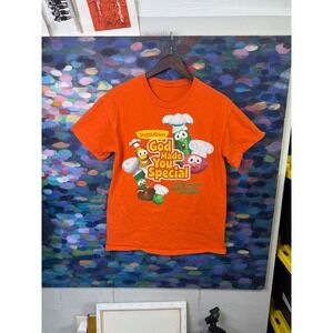 VeggieTales God Made You Special Orange Graphic T-Shirt  Medium Chef Bob Larry